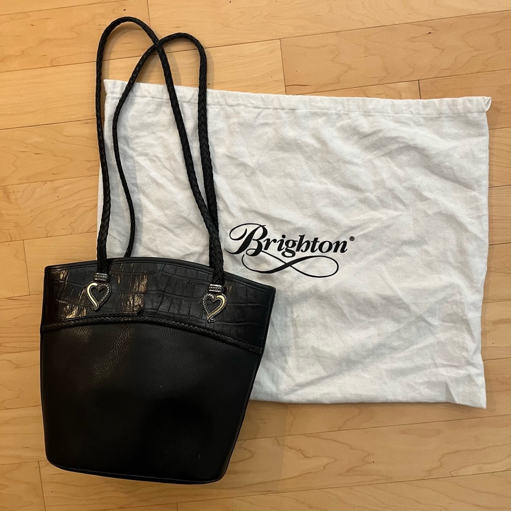 Brighton Black Bucket Bag with Heart Hardware. Genuine Leather. $50